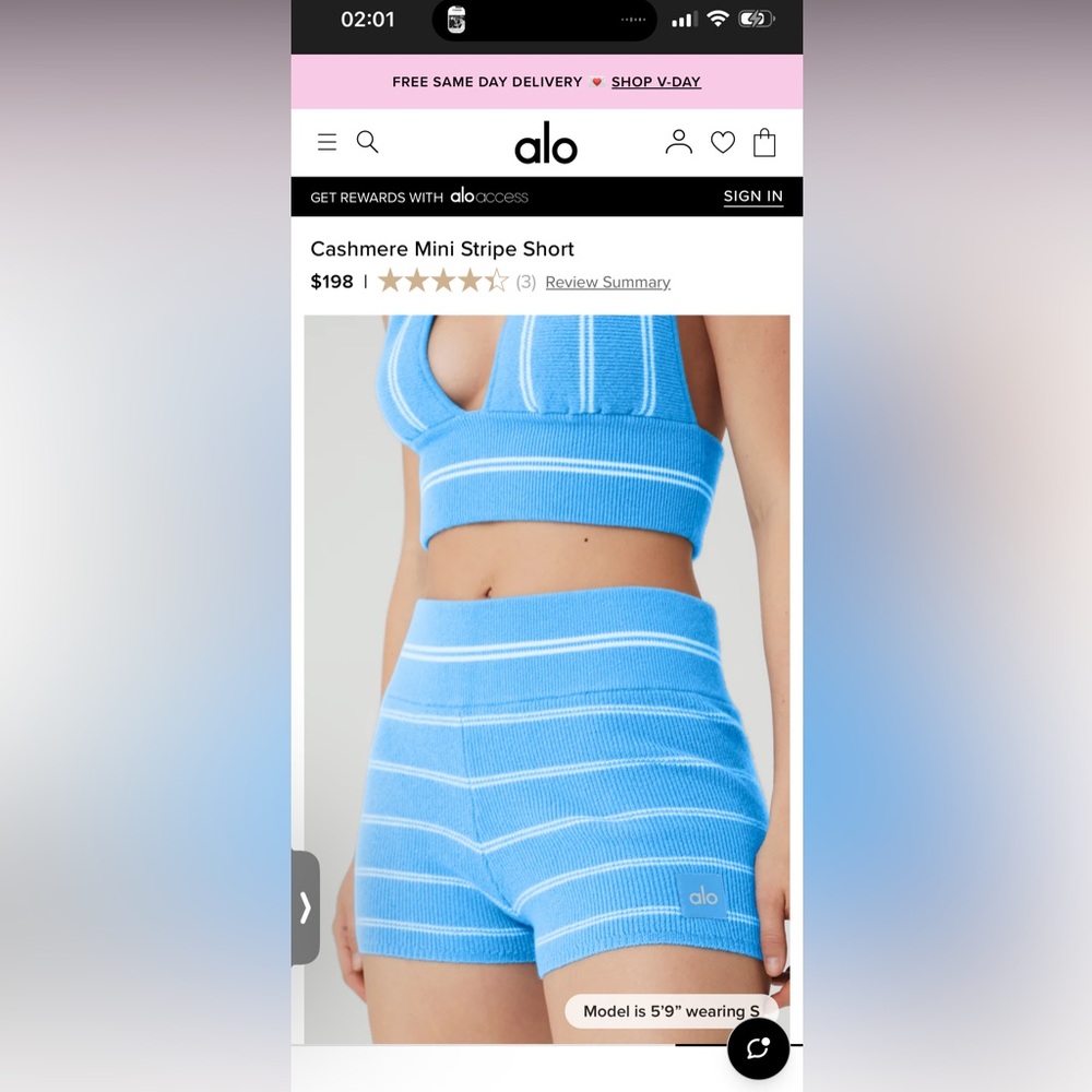 NWT ALO Yoga Cashmere Mini Stripe Azure Halter Top & Shorts Small - Picture 8 of 12